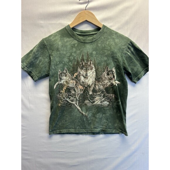 The Mountain Find 12 Wolves Shirt Green Tie Dye Boys Large - Picture 1 of 7